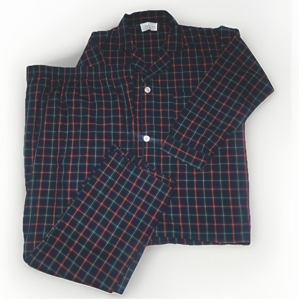 Oscar de la Renta Men’s M/L Pajamas Set Blue Red Plaid Designer Luxury Sleepwear